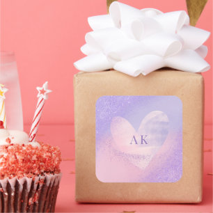 Sticker Carré Monogramme Purple Pink Gradient Coeur