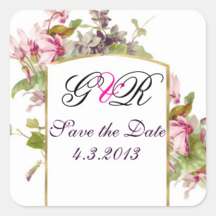 STICKER CARRÉ MONOGRAMME ROMANTİCA / CYCLAMENS ROSE ENREGISTRER 