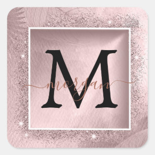 Sticker Carré Monogramme rose Parties scintillant or