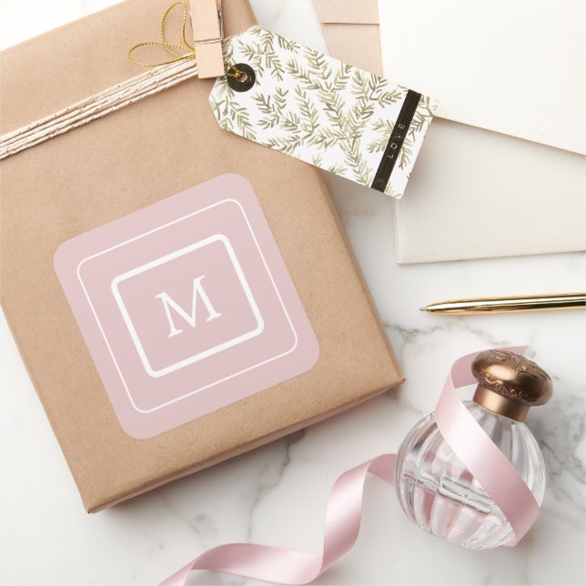 Sticker Carré monogramme rose vif moderne (Cadeaux)