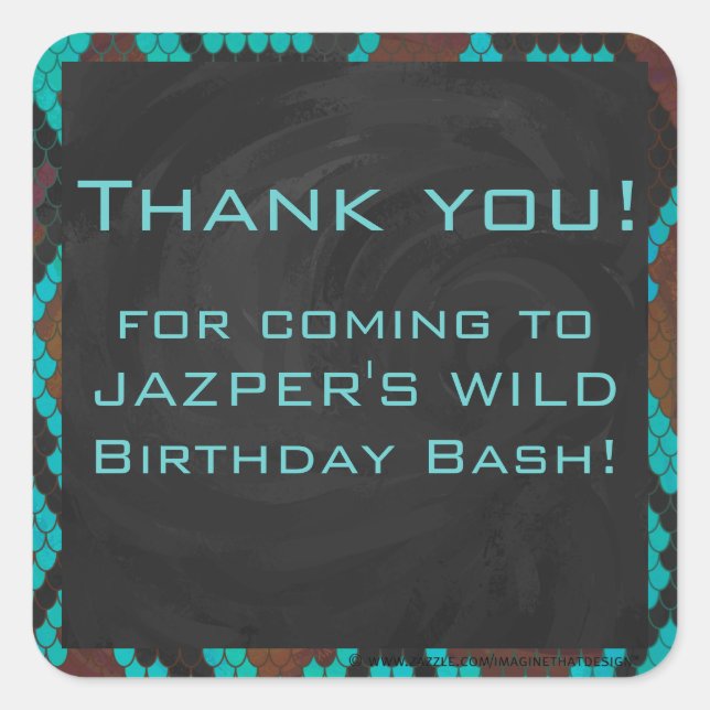 Sticker Carré Monogramme serpent impression Brown et Turquoise (Devant)