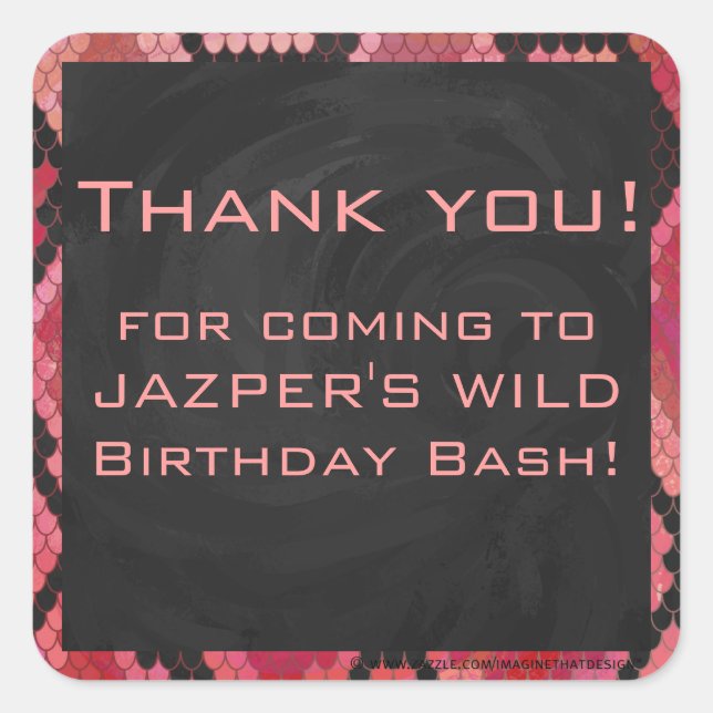 Sticker Carré Monogramme serpent noir et rouge imprimé (Devant)