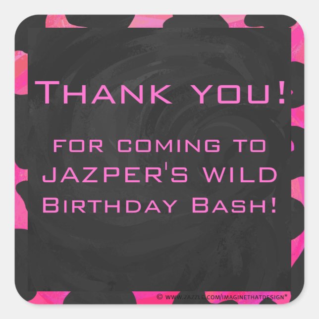 Sticker Carré Monogramme vache rose chaud et noir (Devant)