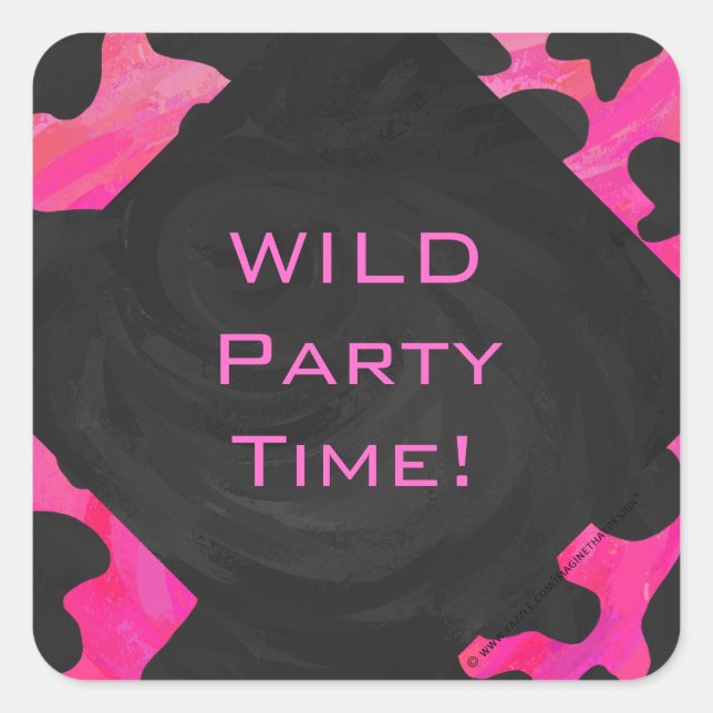 Sticker Carré Monogramme vache rose chaud et noir (Devant)