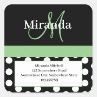 Monogramme vert Polka blanche Adresse de retour
