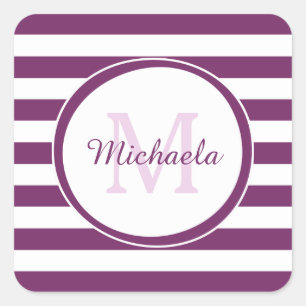 Sticker Carré Monogramme violet riche avec des rayures graphique