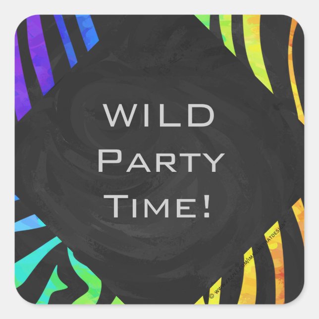 Sticker Carré Monogramme Zebra noir et arc-en-ciel (Devant)