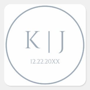Sticker Carré Monogrammes Dusty Blue Elegant minimaliste Mariage