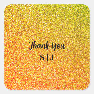 Sticker Carré Monogrammes Mariage Glittery Gold Sparkle Merci
