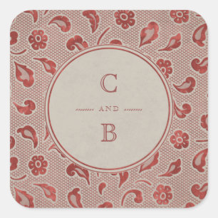 Sticker Carré Monographie de mariage campagnard rustique en dent