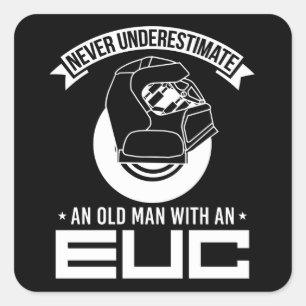 Sticker Carré Monowheel Vieux homme EUC E-Unicycle