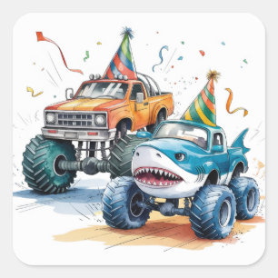 Sticker Carré Monster Shark Camion Anniversaire Bash