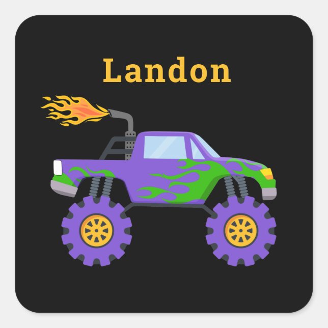 Sticker Carré Monster Truck Cool de nom personnalisé (Devant)