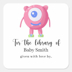 Sticker Carré Monstre - Bibliothèque de Baby Shower