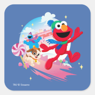 Sticker Carré Monstre Elmo, Tango & Cookie Meilleur Noël