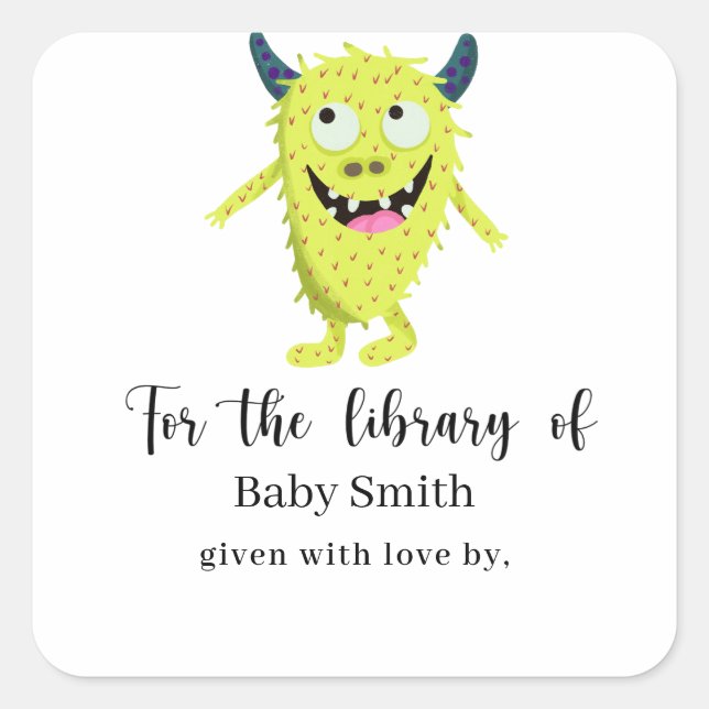 Sticker Carré Monstre jaune - Bibliothèque de Baby showers (Devant)