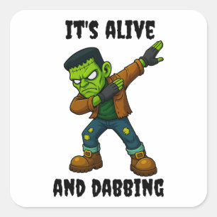 Sticker Carré Monstre pointu est vivant et dabs pour Halloween