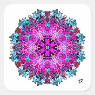 Sticker Carré Monstres & une fleur (motif abstrait) v1.1