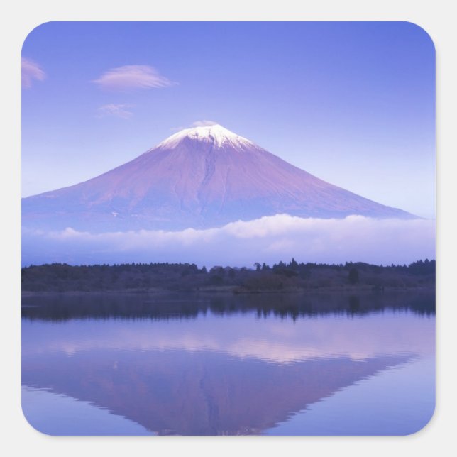 Sticker Carré Mont Fuji avec nuage lenticulaire, lac Motosu, (Devant)