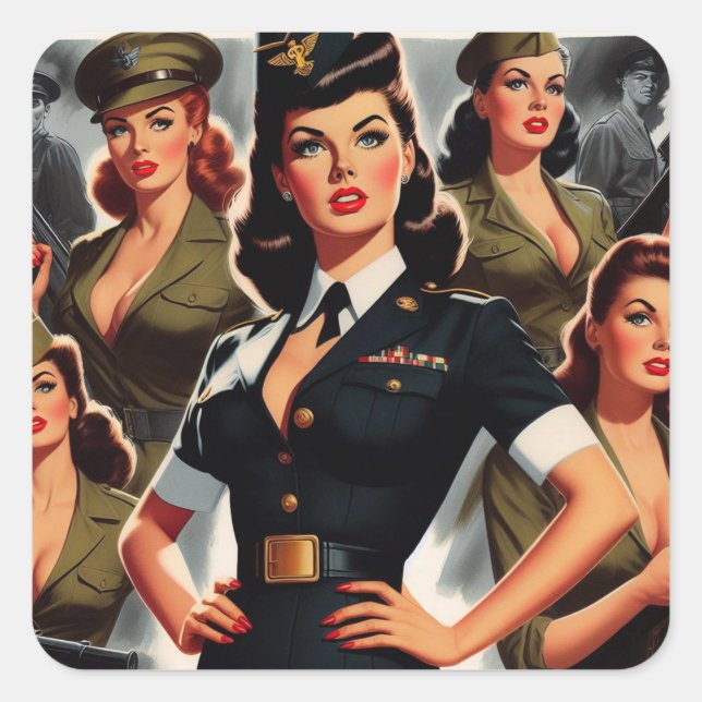 Sticker Carré Montage militaire vintage (Devant)