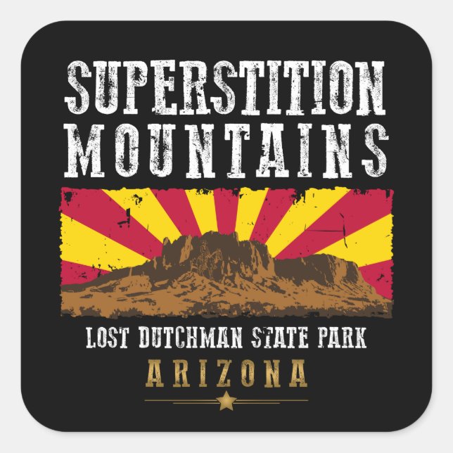 STICKER CARRÉ MONTAGNE DE SUPERSTITION ARIZONA (Devant)