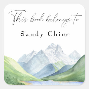 Sticker Carré Montagnes - ce livre appartient à