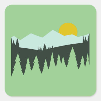 Sticker Carré Montagnes et arbres Stickeres