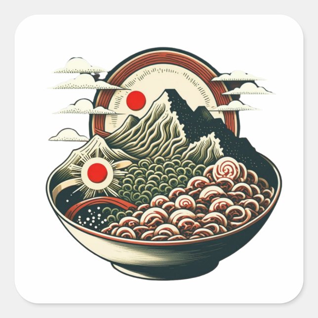 Sticker Carré Montagnes Ramen (Devant)