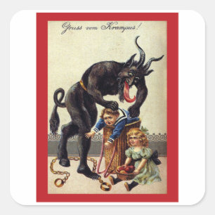 Sticker Carré Montez dans le sac Enfants - Vintage Krampus