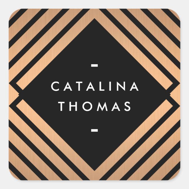 Sticker Carré Mood géométrique Gras Noir et Motif en cuivre (Devant)