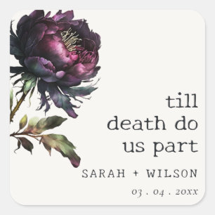Sticker Carré Moody Gothic violet foncé Mariage de pivoine noire
