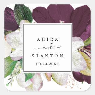 Sticker Carré Moody Purple Blooms Mariage Enveloppe Phoques