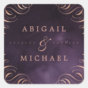Sticker Carré Moody violet rose or calligraphie vintage mariage