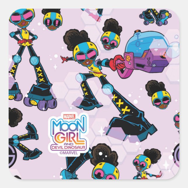Sticker Carré Moon fille caractère Pose Motif (Devant)