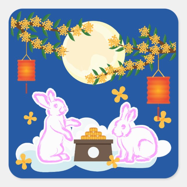 Sticker Carré Moon Rabbit Mooncake Osmanthus (Devant)