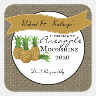 Sticker Carré Moonshine d'ananas maison personnalisée