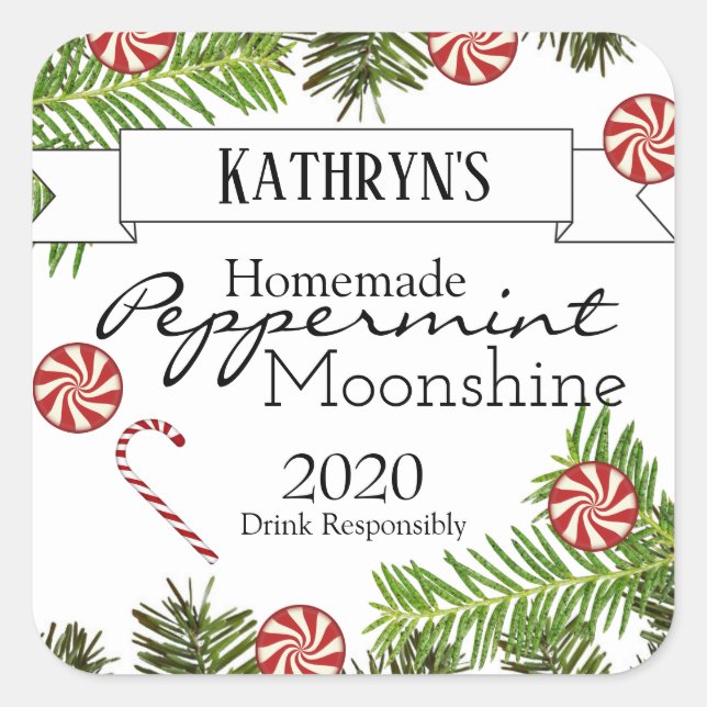 Sticker Carré Moonshine de menthe à la maison personnalisée (Devant)