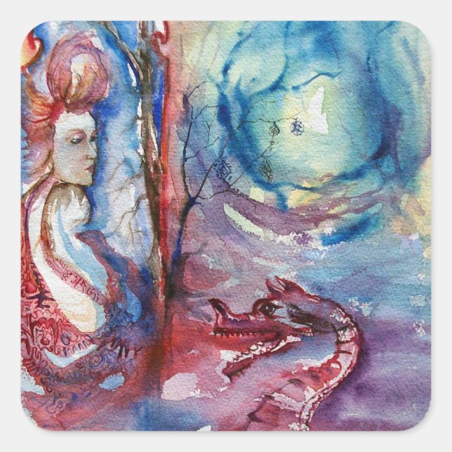 Sticker Carré MORGANA / Magie et mystère, Imaginaire bleu rose (Devant)