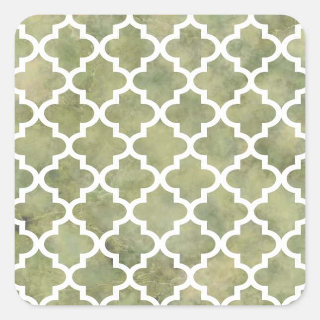 Sticker Carré Moroccan Tile Trellis Patterm on Moss Green Marble (Devant)