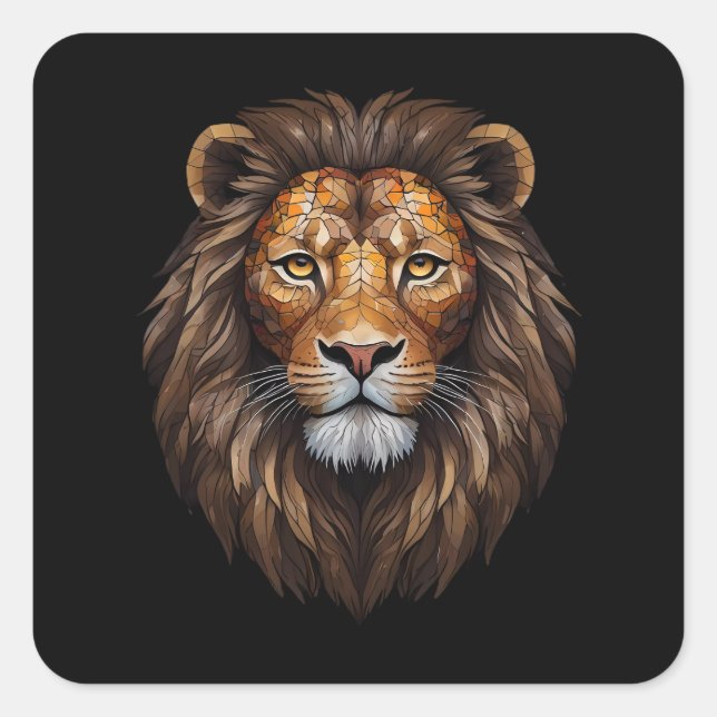 Sticker Carré Mosaic Lion Portrait vitrail designer effet (Devant)