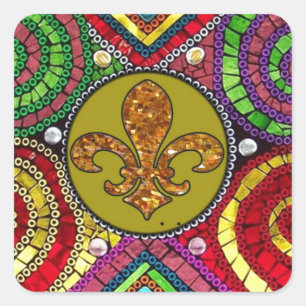 Sticker Carré Mosaïque Carrelage Fleur De Lis Abstrait Coloré