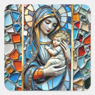 Sticker Carré Mosaïque en verre tendu   Marie et Jésus Noël