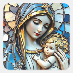 Sticker Carré Mosaïque en verre tendu   Marie et Jésus Noël