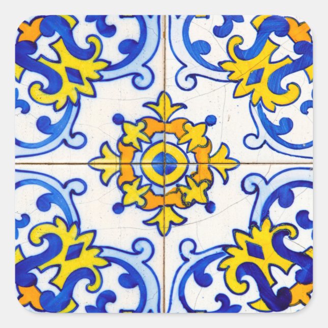 Sticker Carré Mosaïque portugaise Azulejo Carrelage d'art (Devant)