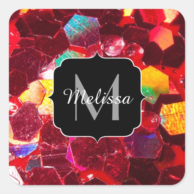 Sticker Carré Mosaïque rouge abstrait brillant parties scintilla (Devant)