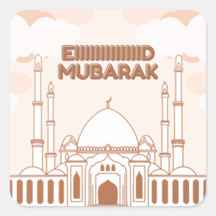Sticker Carré Mosquée anglais arabe heureux Aïd - Aïd Al Fitr-