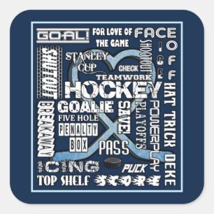 Sticker Carré Mot de Hockey Coeur Bleu Ice Logo Blanc 2