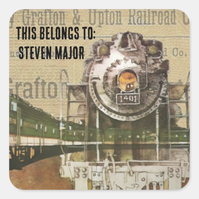 Sticker Carré Moteur à vapeur de train de locomotives Cette prop (Devant)