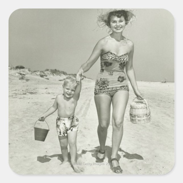 Sticker Carré Mother and Son Walking (Devant)