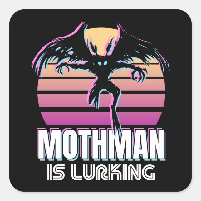 Sticker Carré Mothman se cache dans les années 80 Cryptid Gift (Devant)